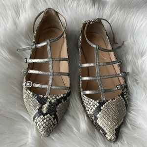 J.Crew caged flats in snakeskin-printed leather